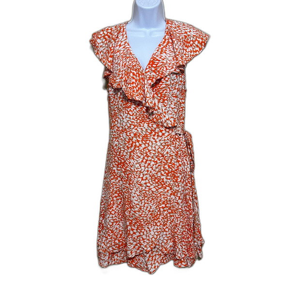 Free People French Quarter Wrap Dress Orange Pop Ruffle Flutter Womens Large - Picture 2 of 10